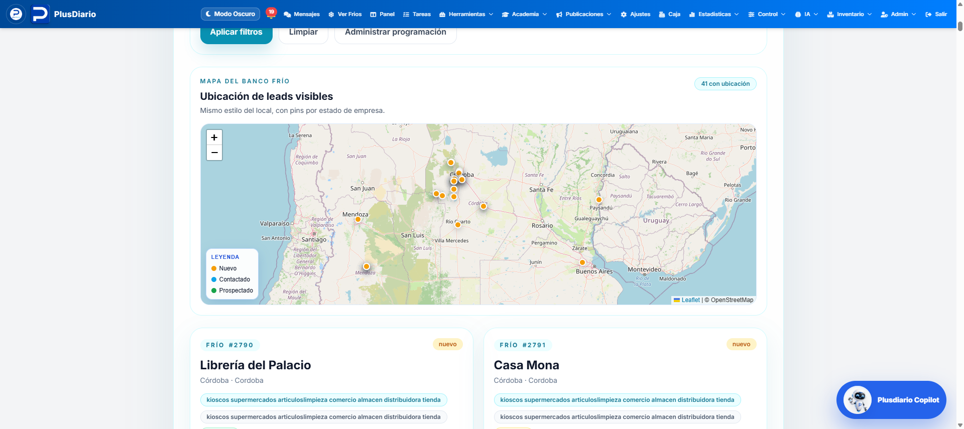 Módulo de Fríos IA para prospección B2B automatizada en Plusdiario IA.