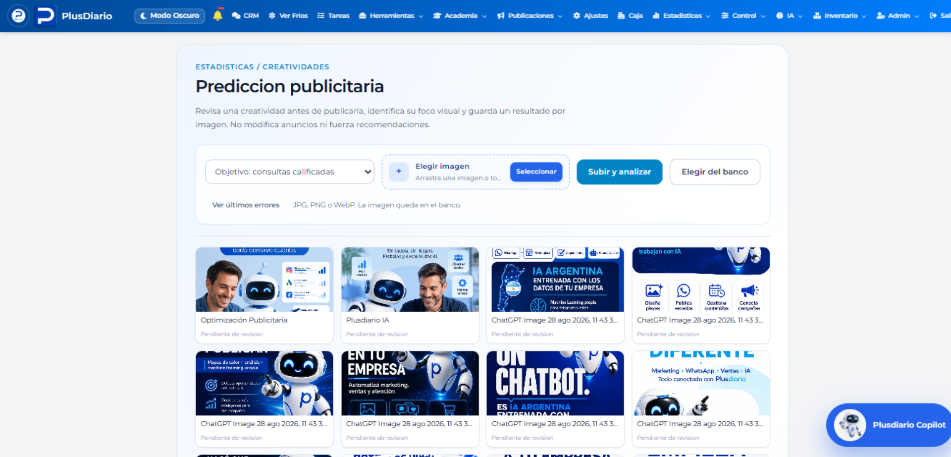 Análisis real de creatividad, competencia en internet y predicción de rendimiento publicitario con IA en Plusdiario.
