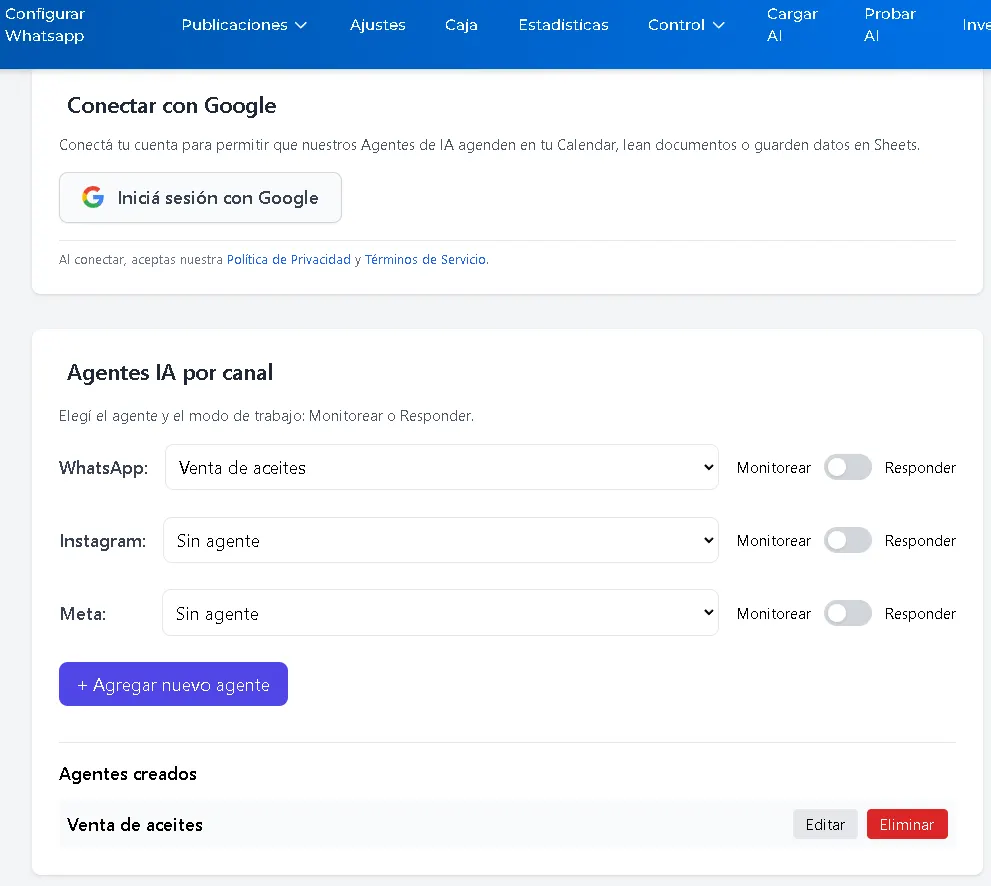 Configuración de agentes de IA